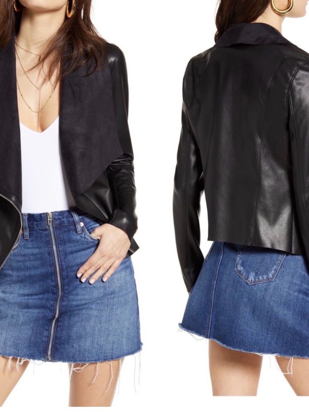 Blank NYC Black Faux Leather Draped Collar Jacket